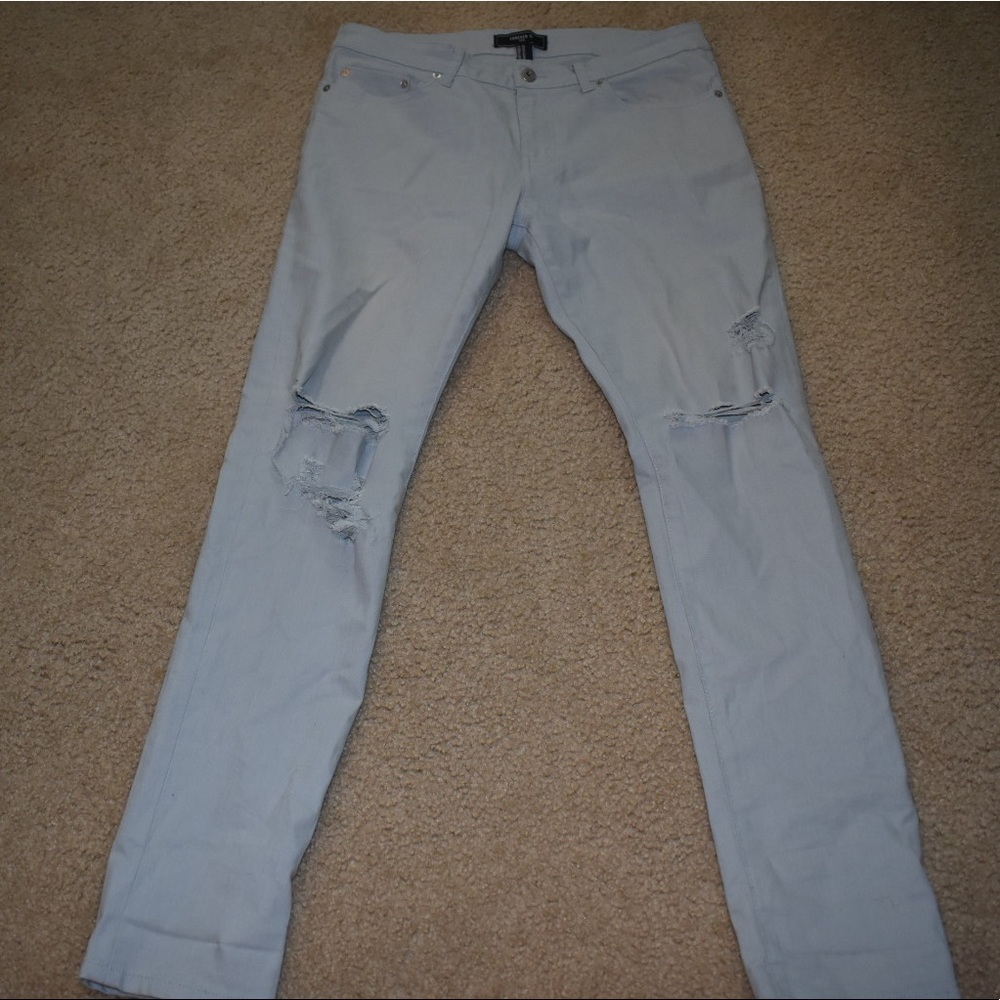 Baby blue slim straight ripped jeans